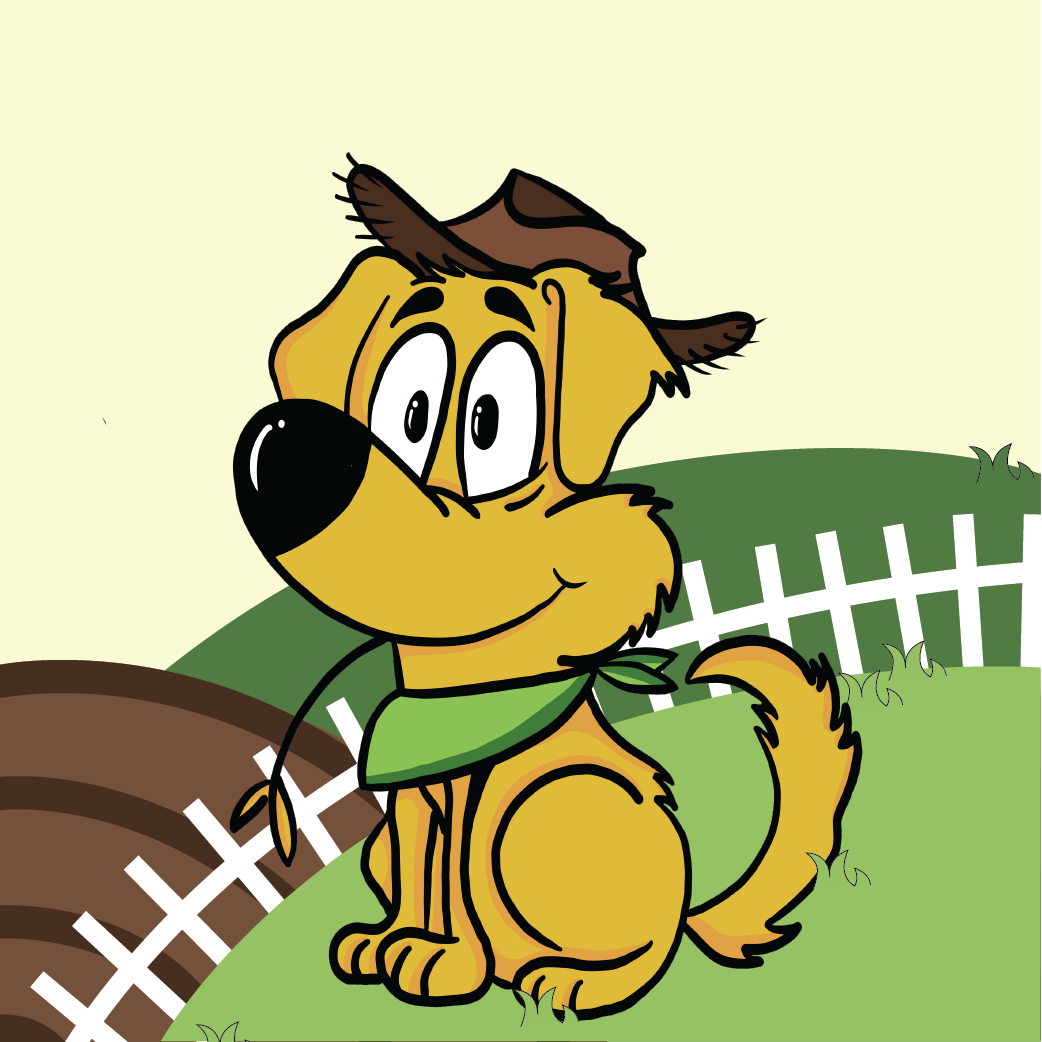 farmer finn character sitting on a grassy hill